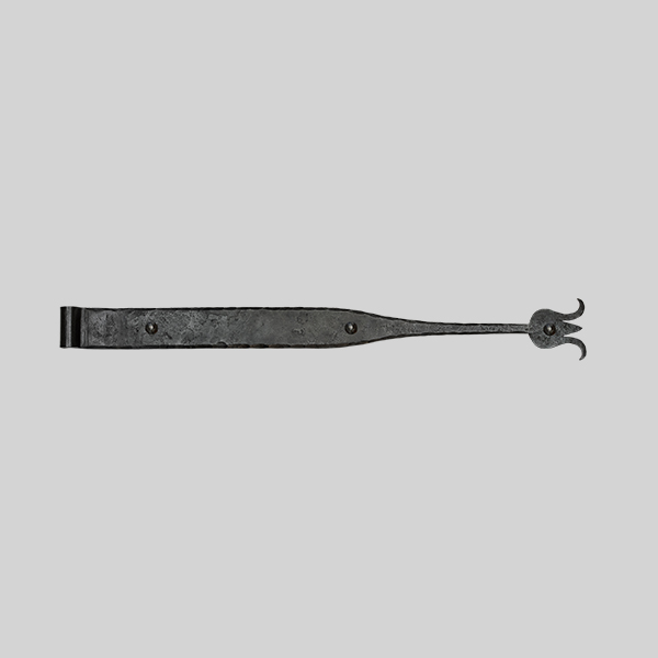 Shown as right hand with a dark wax iron finish.