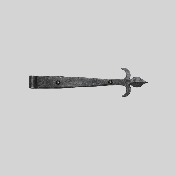Shown as right hand with a dark wax iron finish.