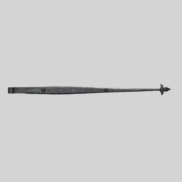 Shown as right hand with a dark wax iron finish.