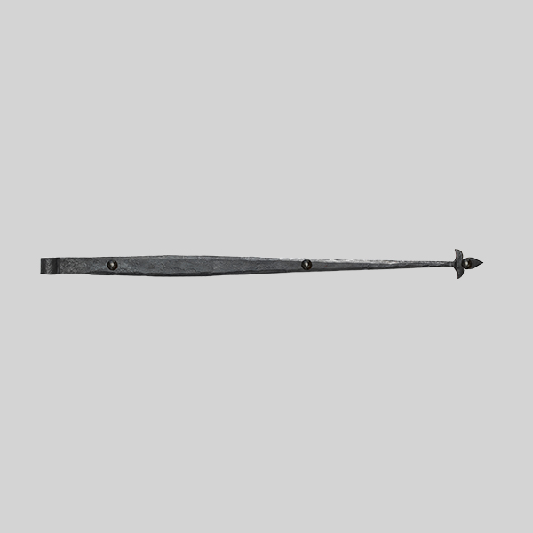 Shown as right hand with a dark wax iron finish.