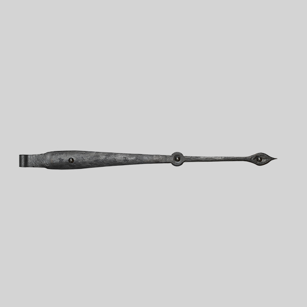 Shown as right hand with a dark wax iron finish.