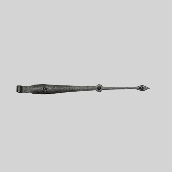 Shown as right hand with a dark wax iron finish.