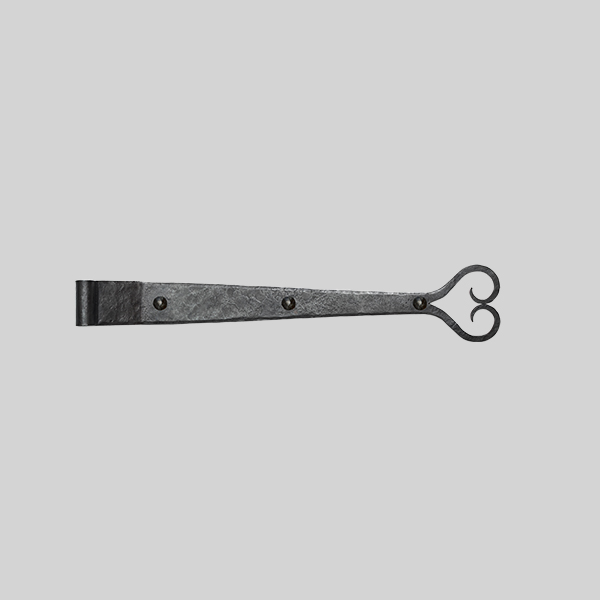 Shown as right hand with a dark wax iron finish.