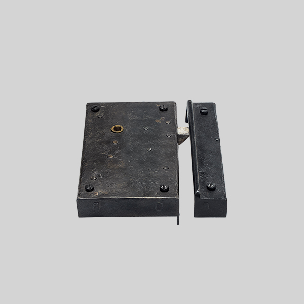 Shown as right hand with a dark wax iron finish.