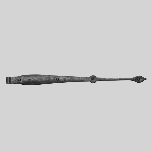 Shown as right hand with a dark wax iron finish.