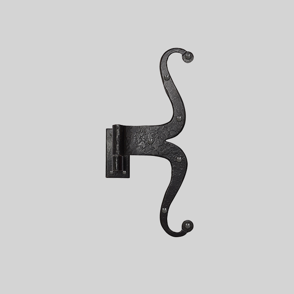 Shown as right hand with a dark wax iron finish.