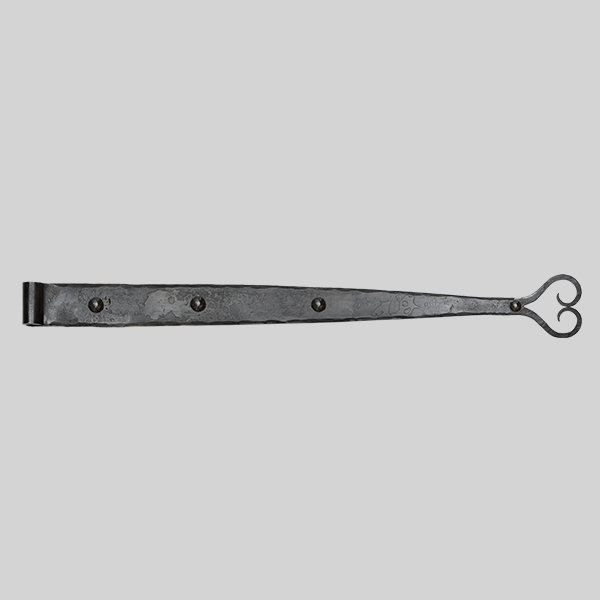 Shown as right hand with a dark wax iron finish.