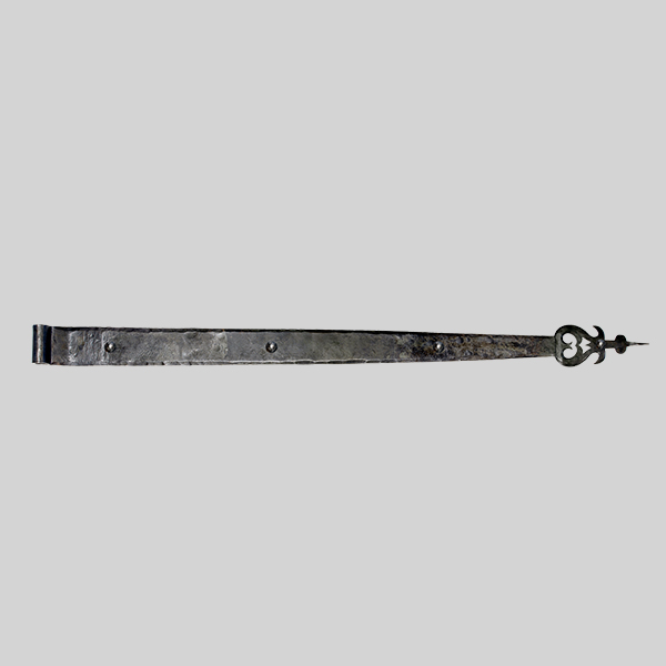 Shown as right hand with a dark wax iron finish.