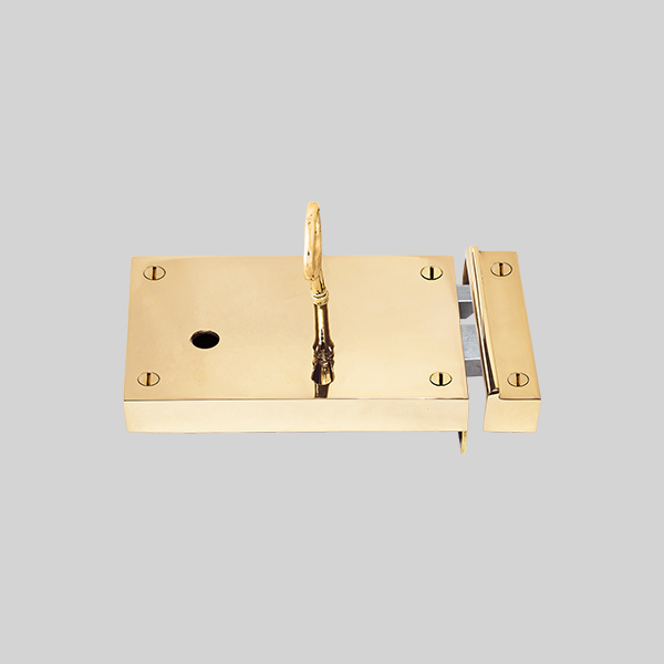 Shown as right hand with a polished brass finish.