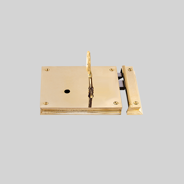 Shown as right hand with a polished brass finish.