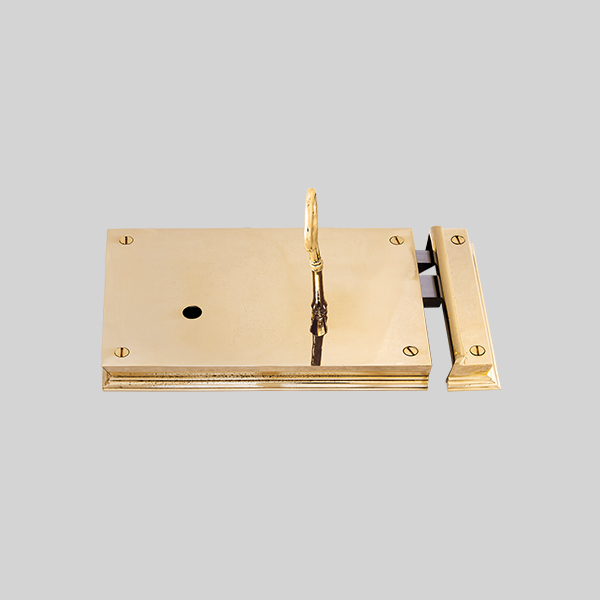 Shown as right hand with a polished brass finish.