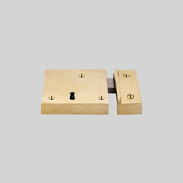 Shown as right hand with a polished brass finish.