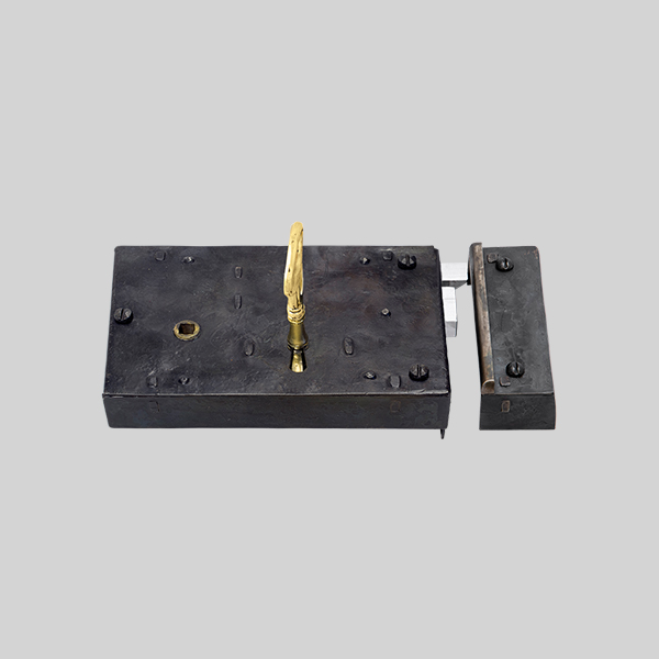 Shown as right hand with a dark wax iron finish.